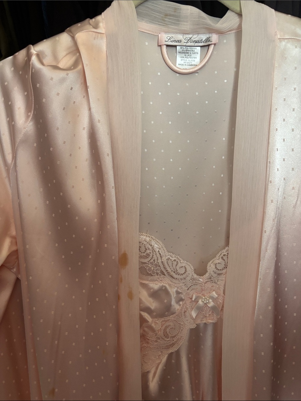 Linea Donatella Pale Blush Satin Robe and Nightgown Set - Picture 6 of 7